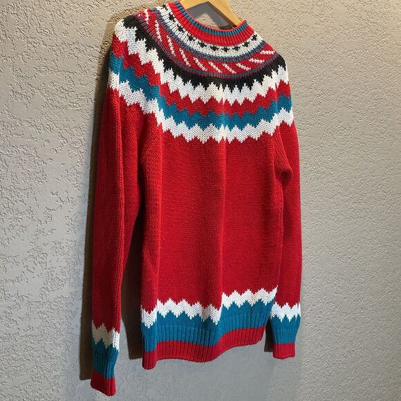 Vintage Crystal Sportswear Knit Sweater Large Red Nordic Pullover Retro 80s USA - Picture 2 of 9